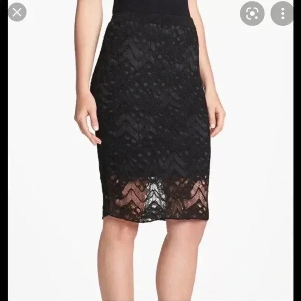 EILEEN FISHER Black Gray Knit Crochet Lace Overlay Straight Pencil Skirt Size XS - Picture 8 of 9